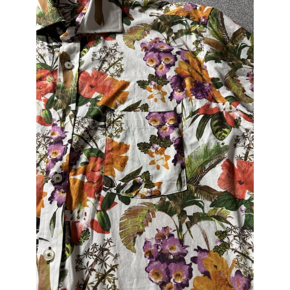 Alan Flusser Men's Large Floral Short Sleeve Button Up Shirt Tropical, Colorful - Picture 6 of 11